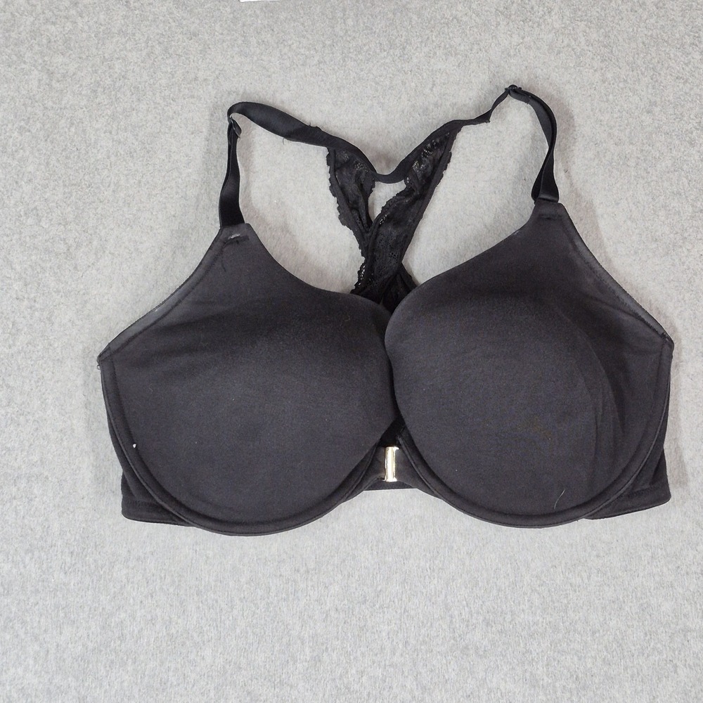 Cacique Women Bra 40G Black Boost Plunge Push Up Underwired Lace Front Close